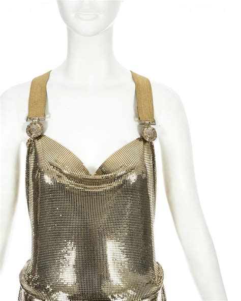 gold chainmail dress versace|Versace Chainmail Dress .